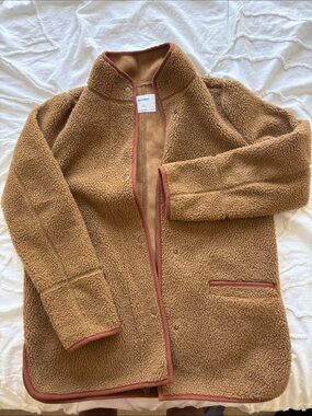 Old Navy Tan Teddy Sherpa Jacket with Rust Trim